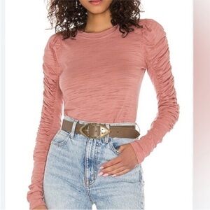 Free People Women's Long Sleeve Ruched Tee Top Size S Pink